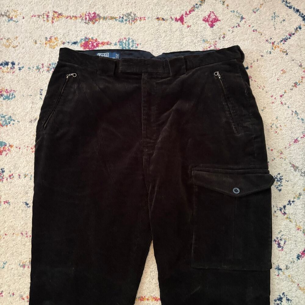Polo Ralph Lauren Cargo Pants Mens 38x32 Black Wale Corduroy Vintage Relaxed